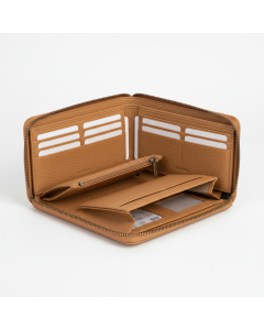 Portefeuille compagnon en cuir grainé Grand - Camel