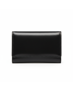 Portefeuille à rabat en cuir lisse Classique - Noir