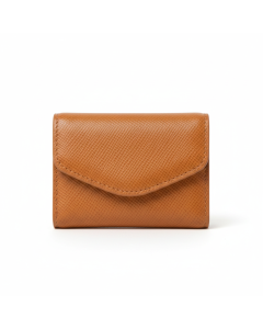 Portefeuille compact en cuir saffiano Mini - Camel