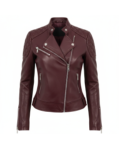 Veste moto cuir femme Racing - Bordeaux - XXL