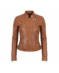 Veste moto cuir femme Racing - Camel - XXL