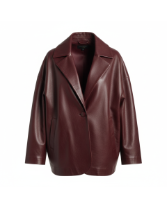 Blouson cuir oversize Boyfriend - Bordeaux - S