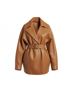 Blouson cuir oversize Boyfriend - Camel - S