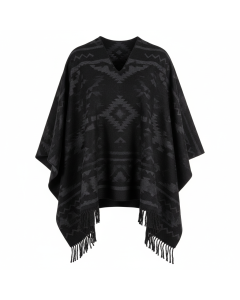 Poncho à franges motif aztèque Bohème - Noir - L