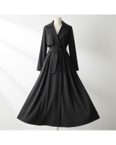 Trench long fluide en crêpe Élégance - Noir - XS